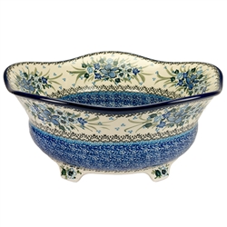 Polish Pottery 12" Footed Serving Bowl. Hand made in Poland. Pattern U4421 designed by Teresa Liana.