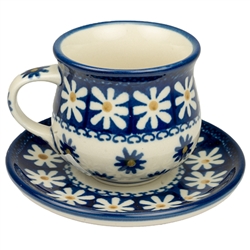 Polish Pottery 3 oz. Espresso Cup and Saucer. Hand made in Poland and artist initialed.
