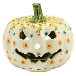 Polish Pottery 6" Pumpkin Jack-O'Lantern. Hand made in Poland and artist initialed.