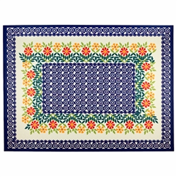 Large Polish cloth placemat featuring Polish stoneware colors and floral design. This material is 100% polyester.. Made in Poland.
See product code 9818199 for matching tablecloth.