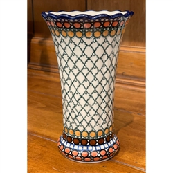 Polish Pottery 7" Fluted Vase. Hand made in Poland. Pattern U81 designed by Teresa Liana.