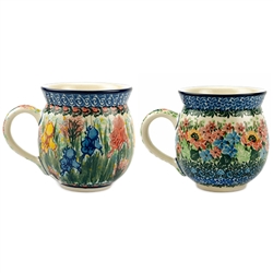 Polish Pottery Bubble Mugs, Set of 2. Hand made in Poland. Pattern U4157/U3996 designed by Lucyna Lenkiewicz/Teresa Liana.