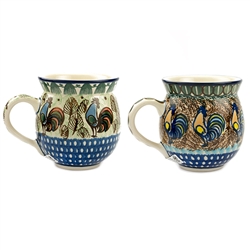 Polish Pottery Bubble Mugs, Set of 2. Hand made in Poland. Pattern U2703/U2664 designed by Monika Kuczynska.