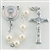 16" 5mm Imitation White Pearl Bead Rosary with a deluxe Crucifix and Center that is perfect for a First Communicant. It comes with a Clear Plastic Box