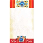 Perfect to hang on a refrigerator or lay on a desk. 72 sheet color note pad decorated in a Polish paper cut design (wycinanka) from the Lowicz region of Poland. Size - 4.25" x 7.5". Large magnet on the back. These make great gifts for crafters, paper cut