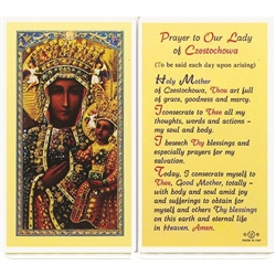 Our Lady of Czestochowa - Holy Card.  Plastic Coated. Picture is on the front, text is on the back of the card.