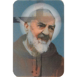 Two pictures appear when the card is moved. The first side has Padre Pio and the second side has the Crucifixion