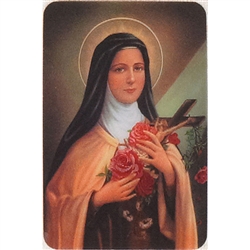 Two pictures appear when the card is moved. The first side has Saint Rita and the second side has appearing Roses.