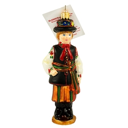 Display your Polish heritage with this nicely detailed Polish dancer ornament dressed in his colorful Lowicz costume.  Size approx. 5.5" x 2" x 1.25" - 14cm x 5cm x 3cm.