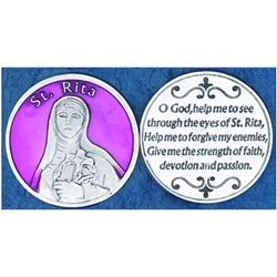 Saint Rita Pink Enamel Pocket Token (Coin). Great for your pocket or coin purse.