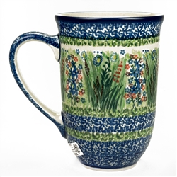 Polish Pottery 17 oz. Bistro Mug. Hand made in Poland. Pattern U4332 designed by Krystyna Dacyszyn.