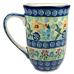 Polish Pottery 17 oz. Bistro Mug. Hand made in Poland. Pattern U4218 designed by Krystyna Dacyszyn.