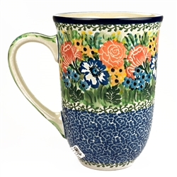 Polish Pottery 17 oz. Bistro Mug. Hand made in Poland. Pattern U2880 designed by Teresa Liana.