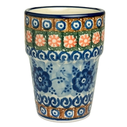 Polish Pottery 6 oz. Tumbler. Hand made in Poland. Pattern U57A designed by Anna Pasierbiewicz.