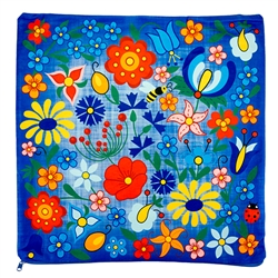 Beautiful folk design pillow cover. 100% polyester and made in Poland. Zipper on one side. Size approx 15" x 15" - 38cm x 38cm.