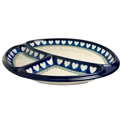 Polish Pottery 11" oval divided serving plate. Hand made in Poland and artist initialed.