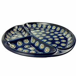 Polish Pottery 11" oval divided serving plate. Hand made in Poland and artist initialed.