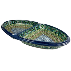 Polish Pottery 14" Oval Divided Serving Dish. Hand made in Poland. Pattern U151 designed by Maryla Iwicka.