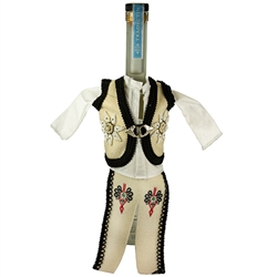 Hand sewn bottle cover of a Polish mountaineer's costume. Features bead work on the vest. The cover is designed to fit half liter and 750ml liquor bottles..
Bottle not included. Made In Poland