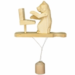 Wooden spin toy from Russia that will bring smiles to all who try it! This bear is working on his computer. A perfect example of an old fashioned action toy. Hand made traditionally by parents and grandparents for their children. a wonderful toy, that's