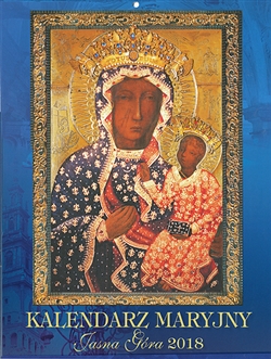 Calendar is published in Czestochowa Poland by the Pauline Fathers. Includes a variety of paintings and statues of Our Lady throughout Poland.  Beautiful full color glossy photographs with U.S. layout (Sunday is the first day of the week with Saint's name