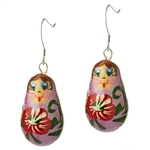 Hand painted Matrushka earrings with sterling silver french hooks. Assorted colors.