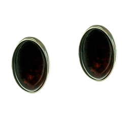 Cherry amber oval earrings framed with sterling silver. Stylish and unique.