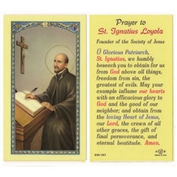 St. Ignatius Loyola - Holy Card.  Holy Card Plastic Coated. Picture is on the front, text is on the back of the card.