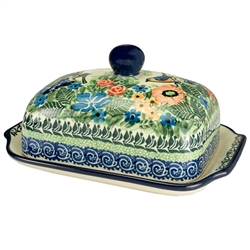 Polish Pottery 7" Butter Dish. Hand made in Poland. Pattern U2517 designed by Maria Starzyk.