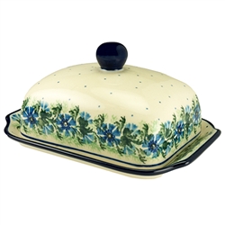 Polish Pottery 7" Butter Dish. Hand made in Poland and artist initialed.