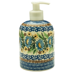 Polish Pottery 5.5" Soap/Lotion Dispenser. Hand made in Poland. Pattern U1588 designed by Maria Starzyk.