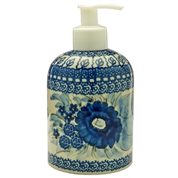 Polish Pottery 5.5" Soap/Lotion Dispenser. Hand made in Poland. Pattern U61A designed by Teresa Liana.