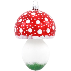 In many cultures, finding a mushroom in the forest is considered to be a symbol of good luck and a harbinger of prosperity. Our charming 4.5" tall mushroom ornament has a stylish white stalk topped with a shiny red cap spotted with dots of sparkling white