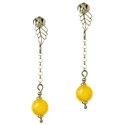 Custard amber dangle earrings with sterling silver posts.