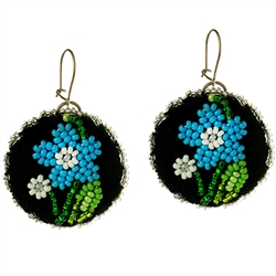 Lowicz style hand beaded earrings. Sterling silver findings.