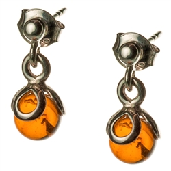 Round amber balls suspended in sterling silver.