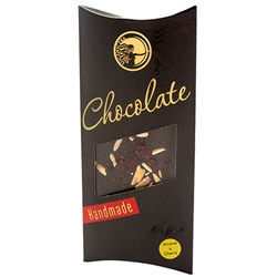 Deluxe handmade dark chocolate bar with cherries and almonds. 60% cocoa minimum.