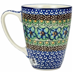 Polish Pottery 10 oz. Cafe Mug. Hand made in Poland. Pattern U151 designed by Maryla Iwicka.