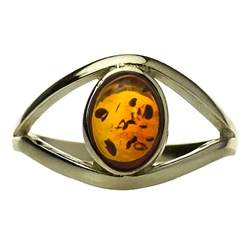 Honey colored amber "eye" set in sterling silver.  Size approx. .5" x .25".