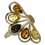 Five Stone Multi Colored "Butterfly" Amber Ring