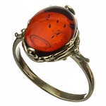 Classic Oval Cherry Amber And Silver Ring