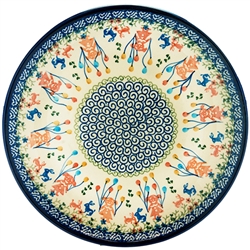 Polish Pottery 10.5" Dinner Plate. Hand made in Poland and artist initialed.