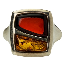 Men's Two Stone Multi Colored Amber Ring