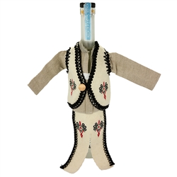 Hand sewn bottle cover of a Polish mountaineer's costume. The cover is designed to fit half liter and 750ml liquor bottles..
Bottle not included.  Made In Poland