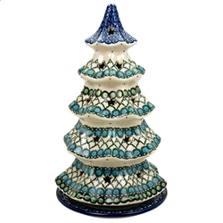 Polish Pottery 10" Votive Christmas Tree. Hand made in Poland. Pattern U72 designed by Teresa Liana.