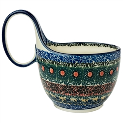 Polish Pottery 14 oz. Soup Bowl with Handle. Hand made in Poland. Pattern U3122 designed by Teresa Liana.