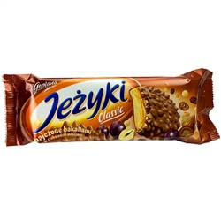 Jezyki is one of the most recognized and popular brands on the Polish confectionery market. Jezyki are unique biscuits with original shapes bristling with spikes that conceal a wealth of ingredients. Coated with Goplana milk chocolate, for years now they