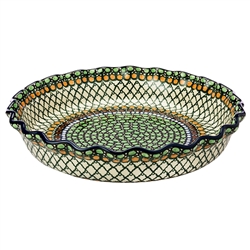 Polish Pottery 10" Fluted Pie Dish. Hand made in Poland. Pattern U83 designed by Teresa Liana.