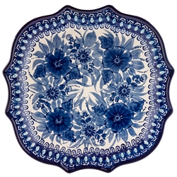 Polish Pottery 10.5" Fluted Luncheon Plate. Hand made in Poland. Pattern U214 designed by Irena Maczka.