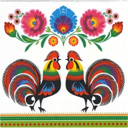 Polish Folk Art Luncheon Napkins (package of 20) - 'Folk Roosters'